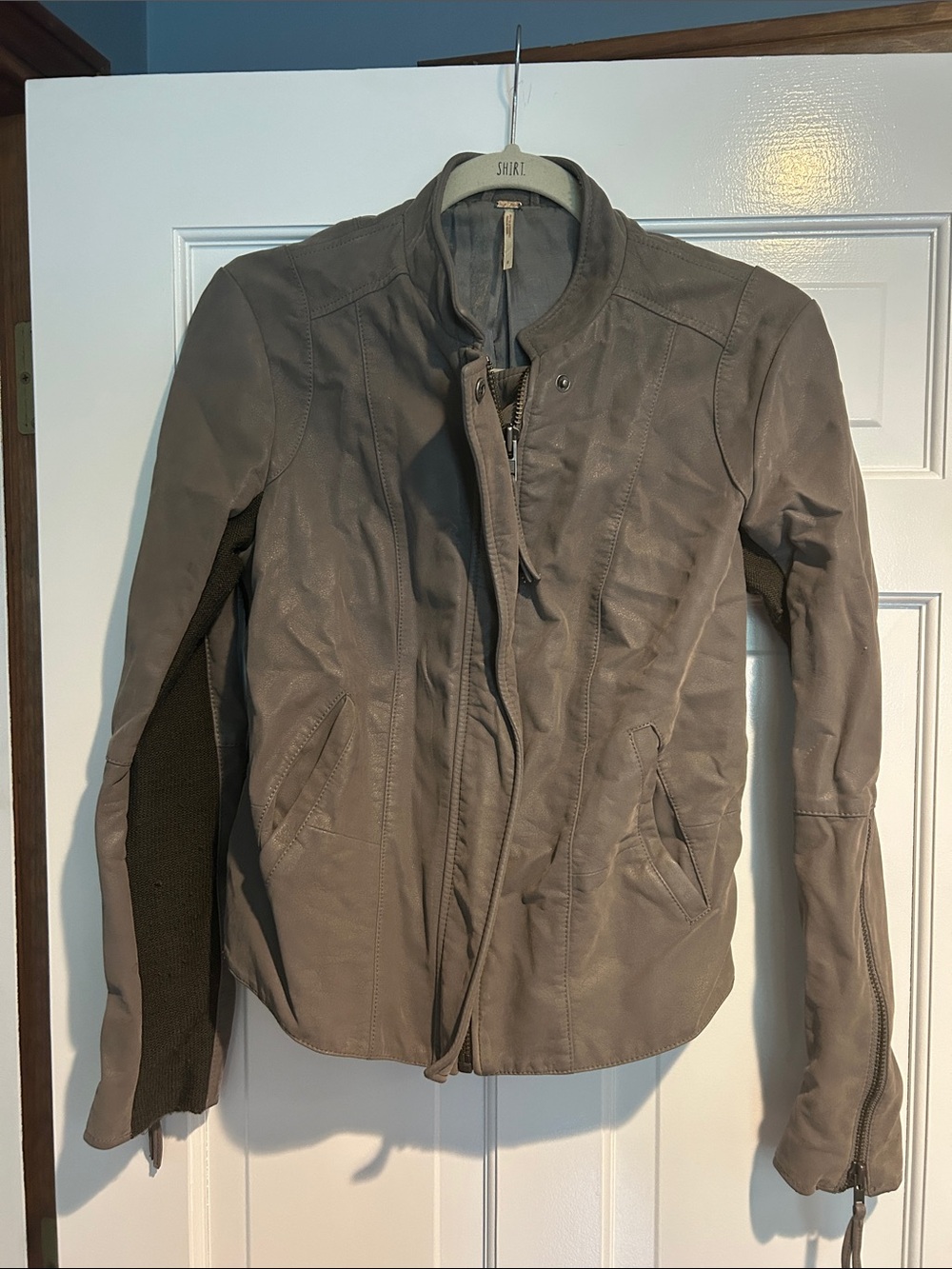 Free People Taupe Gray Leather Moto Jacket